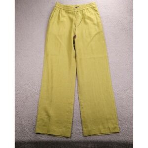 ZARA Pant Size LARGE Citron Wide Leg High Rise Drawstring 100% Linen NEW